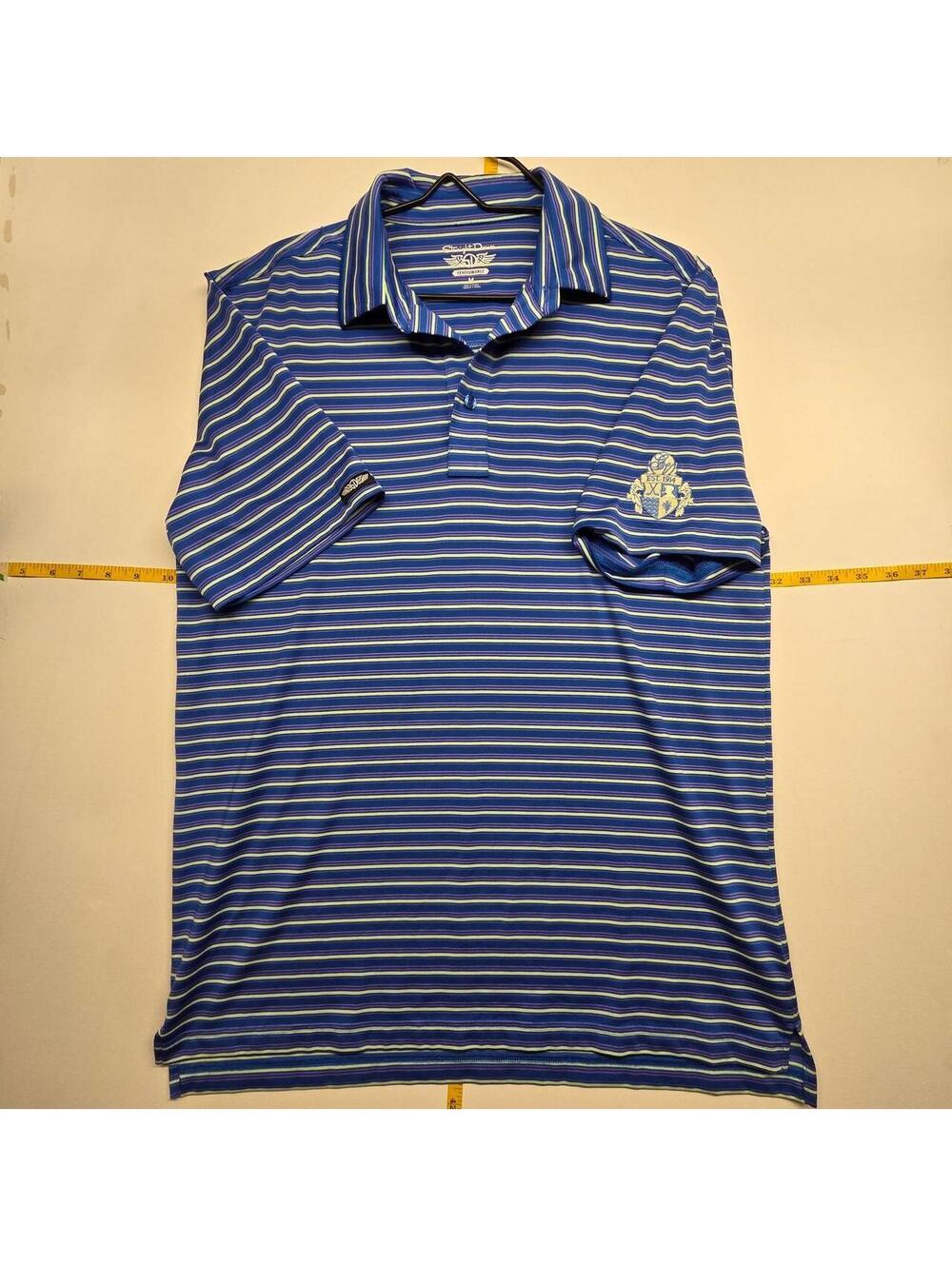 Straight Down Golf Polo Shirt Mens Medium Blue White Striped Performance
